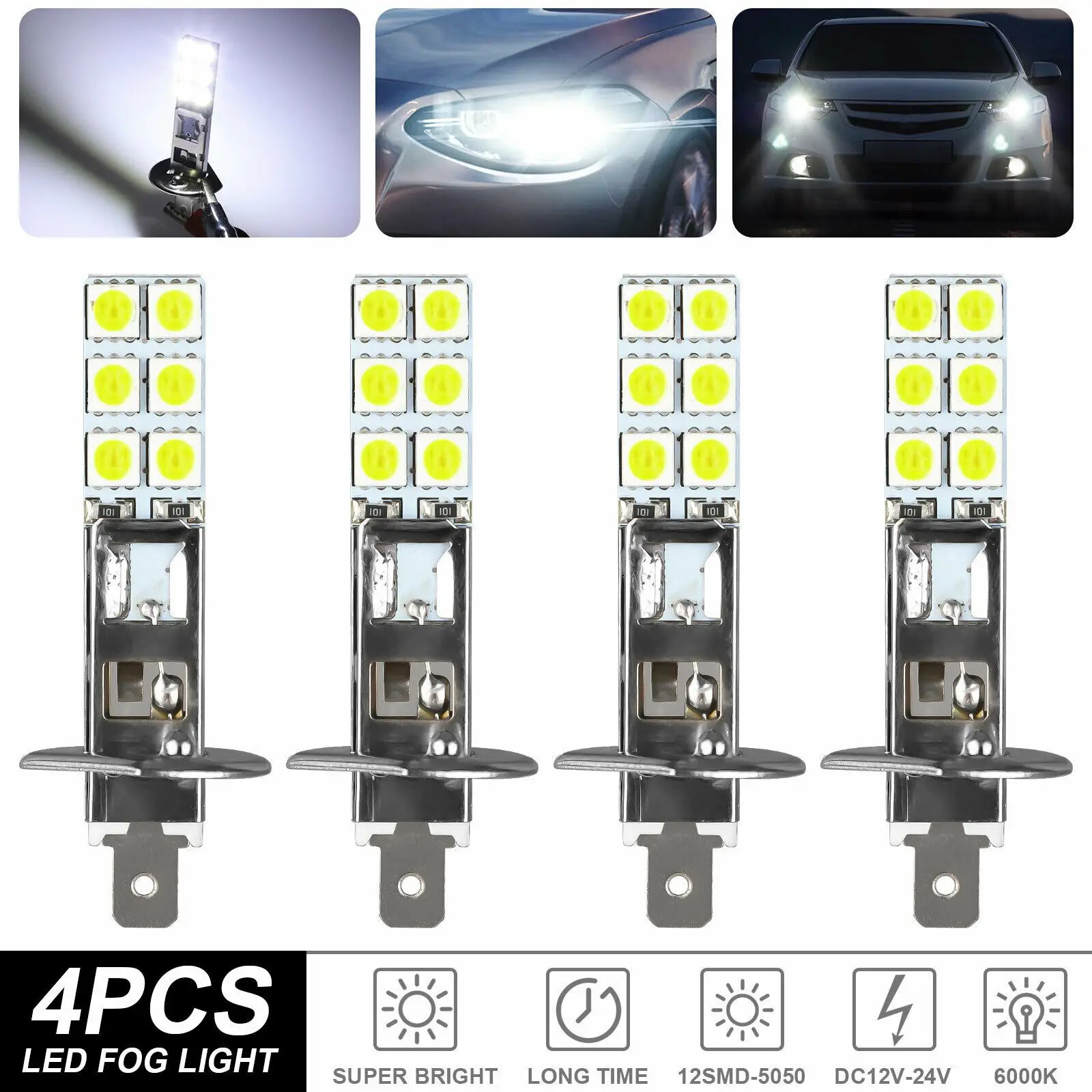 4PCS H1 6000K Super White 80W LED Headlight Bulbs Kit Fog Driving Light