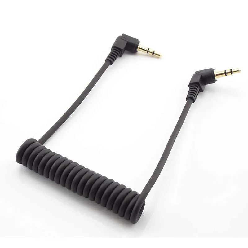 3.5mm Double male jack plug 3 pole Stereo end 90 degree Car Aux Speaker Wire Audio Line Spring Audio Cable for Mp3 Mobile Phone