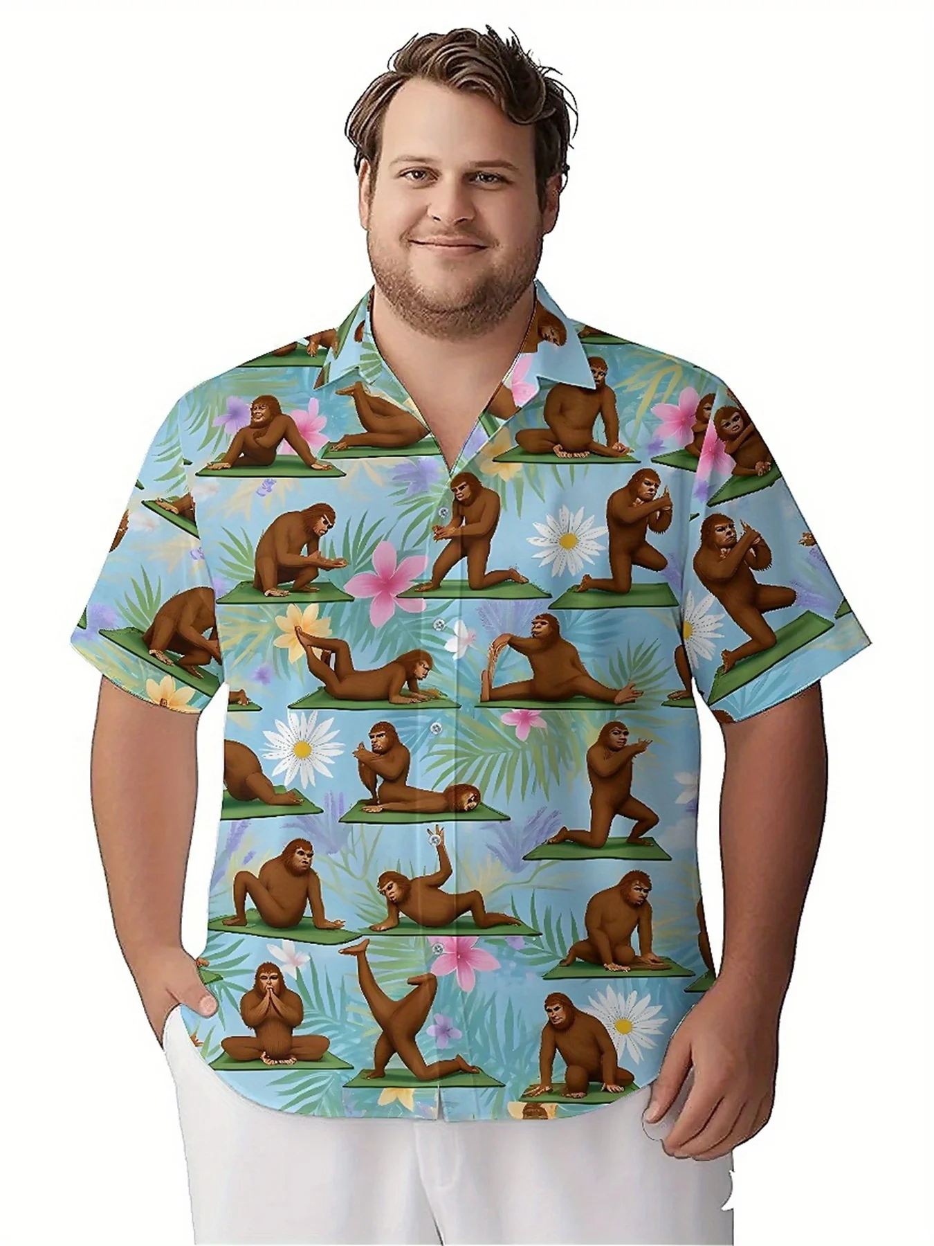 Men's Plus Size Hawaiian Shirts Tropical Jungle Yoga Monkey pattern,Premium Comfort Youth Clothes,Streetwear Y2K Tops
