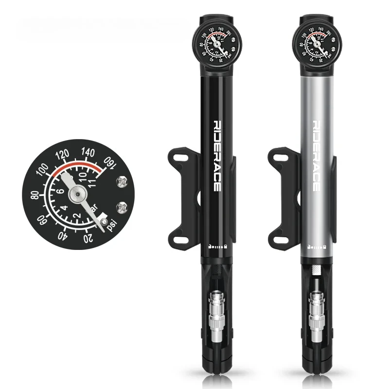 

160PSI Bike Pump With Gauge Aluminium Alloy CNC Bicycle Hand Tire Air Inflator Schrader Presta Valve Cycling Accessories