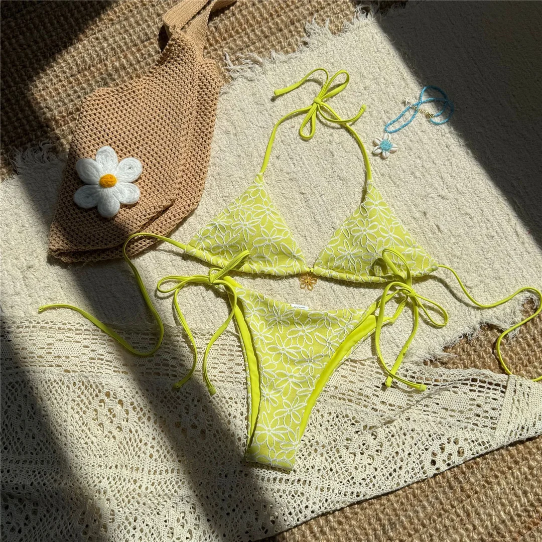 Blumenmuster, Neckholder, hoch geschnittene Beine, Bikini, Damen-Badebekleidung, zweiteiliger Bikini-Set, Badeanzug, Badebekleidung, Schwimmbekleidung V7127 – Detail 12