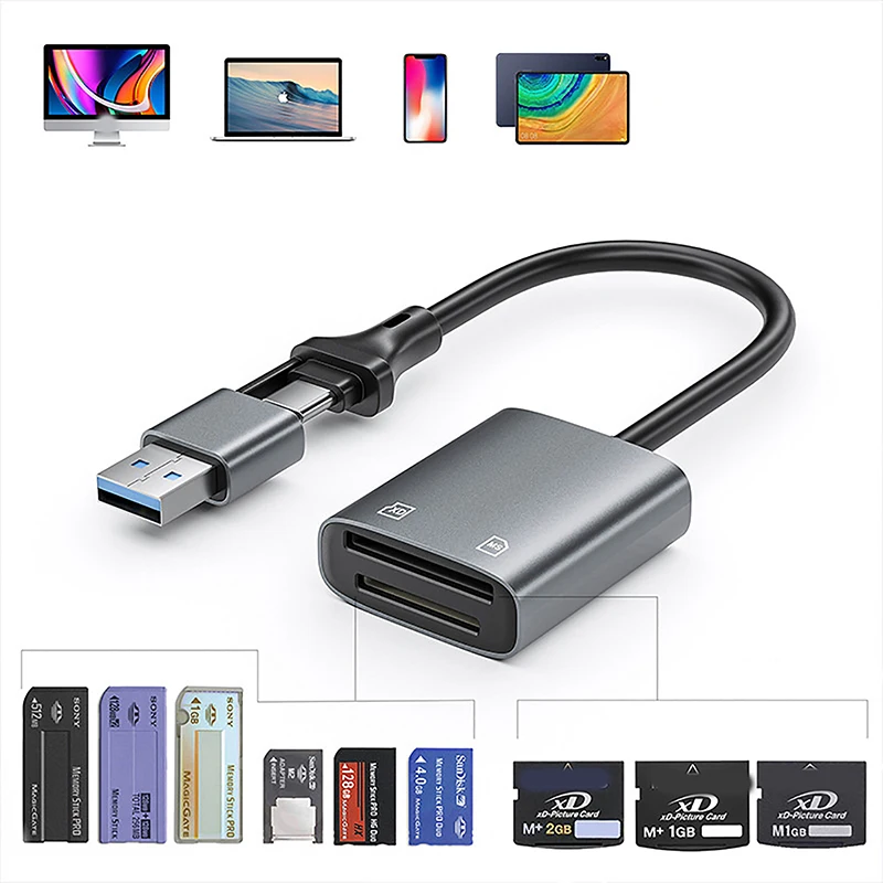 2in1 XD MS Memory Card Reader USB+Type-C Adapter For Laptop Computer PC Tablet Phone For Pad USB-C Converter