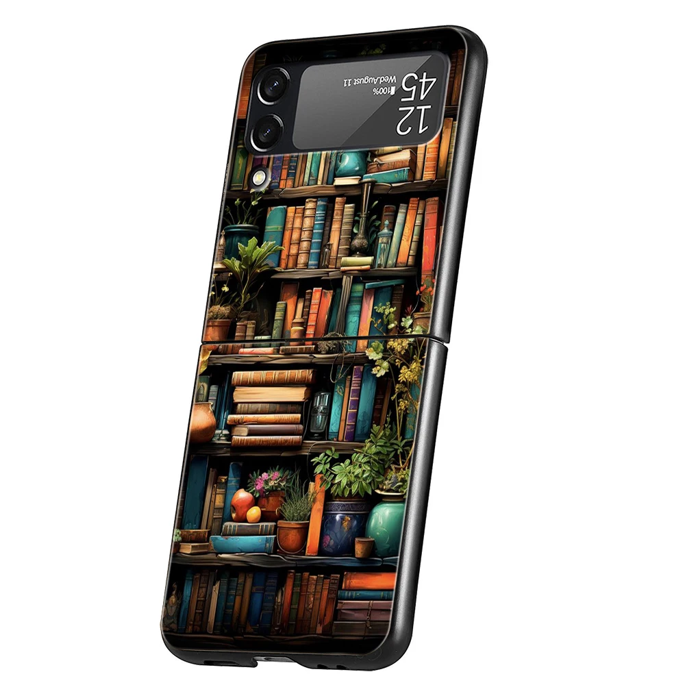 Read Books illustration Hard PC Phone Case For Samsung Galaxy Z Flip 6 5 4 Black Cover For Galaxy Z Flip 3 Foldable Shockproof – Detail 3