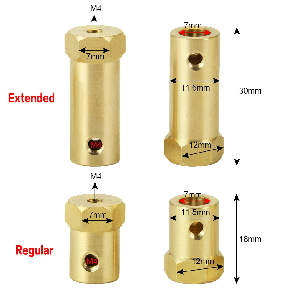 Mibidao latão 7mm eixo hexagonal estendido acoplamento roda pneu conector de transmissão do motor 3/4/5/6/7/8mm para modelo de carro 1/10 rc
