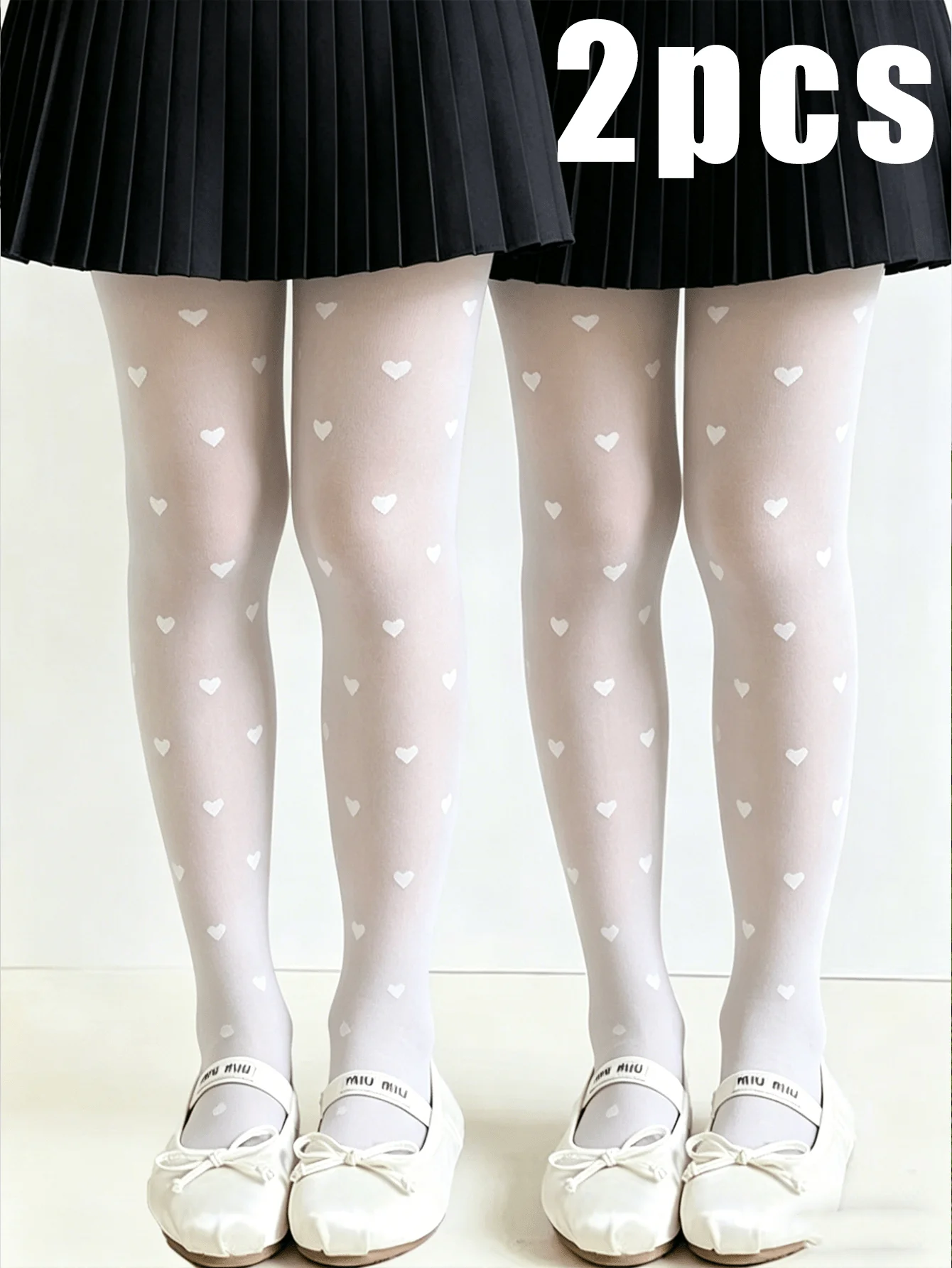2 Stück Mädchen-Strumpfhosen mit Herz-Print, UPF50+, Sonnenschutz, durchsichtige, atmungsaktive Sommerstrümpfe, hochelastisches Set mit Ballett-Tanzsocken für Kinder – Detail 4