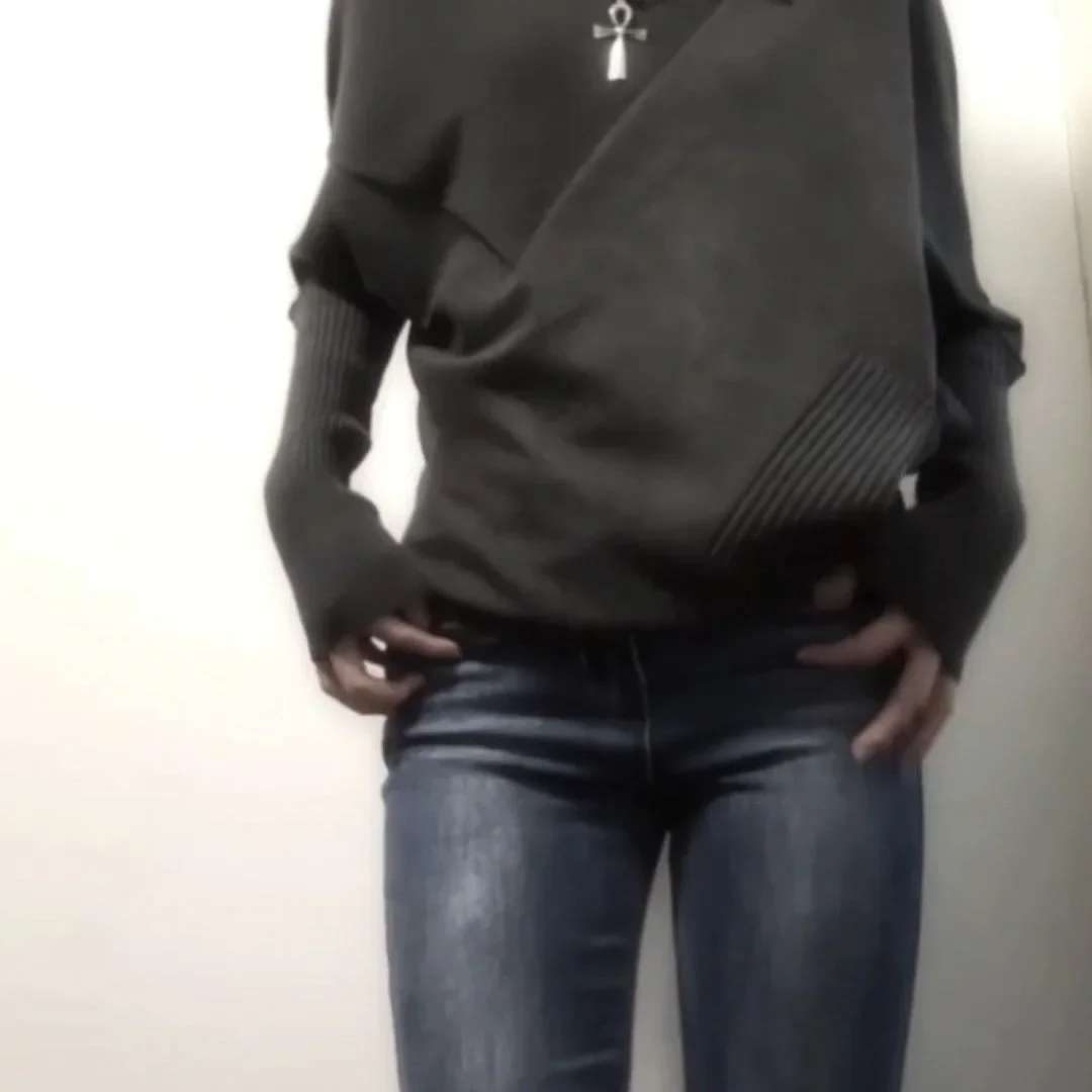 

Lazy Autumn Winter Loose Sweater Bulkier Collar Comfortable Fit Female TunicLoose Korean Style Batwing Sleeve Knitted Top