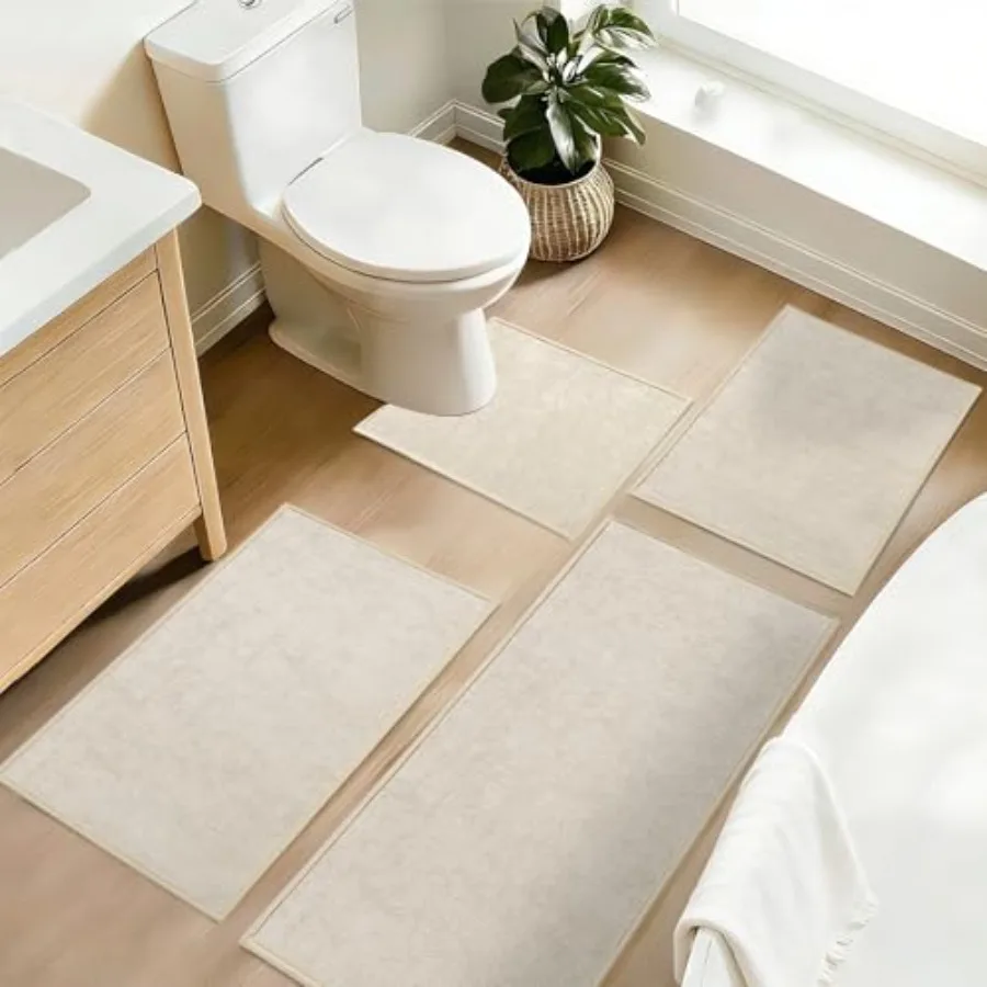 

Bathroom Rugs Sets 4 Pcs Ultra Thin Bath Mat with Toilet Rug - Non Slip Quick Dry Absorbent Machine Washable - Bath Runner Rugs