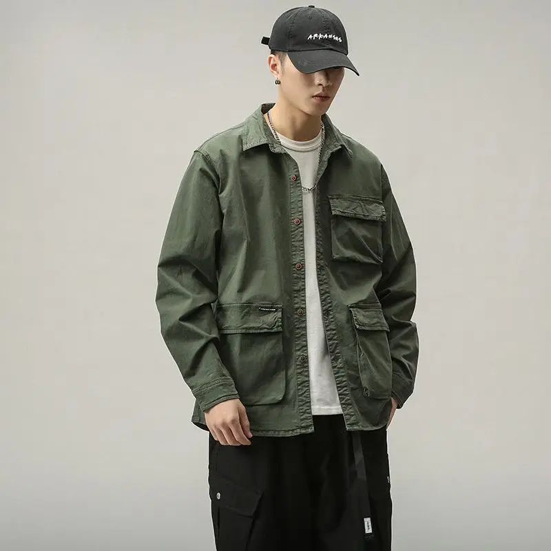 Men's Loose Fit Long-Sleeved Shirt Casual Autumn Fashion Trendy Top Handsome Versatile Work Jacket