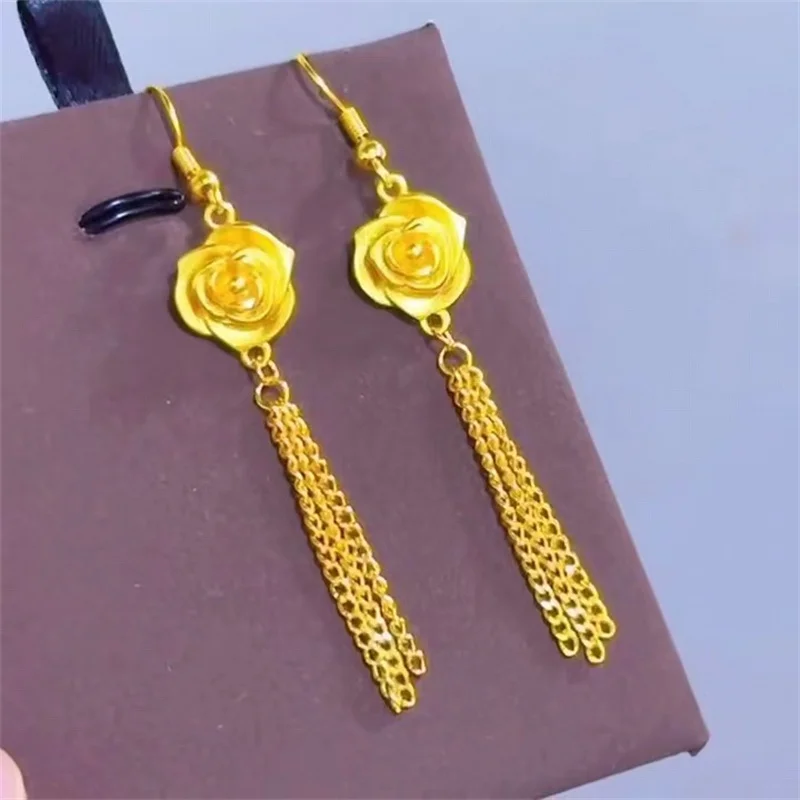 

18K real gold small waist tassel earrings for women, Korean style earrings AU750, give your girlfriend a high-end birthday gift