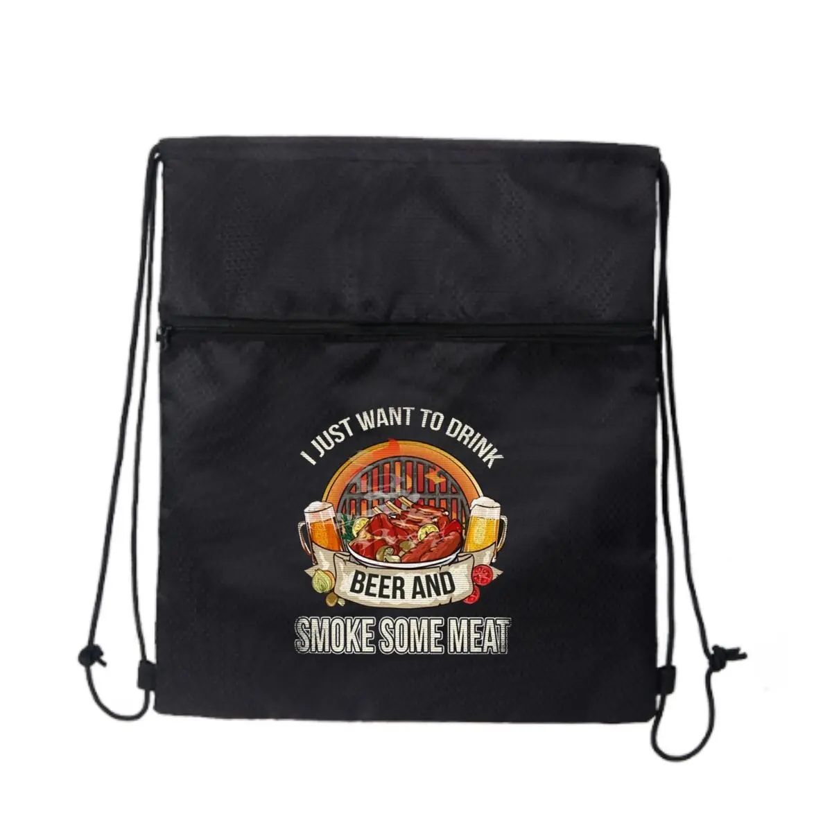 

Beer Smoke BBQ Art Черная сверхлегкая уличная сумка на молнии на шнурке идеально подходит для коротких походов