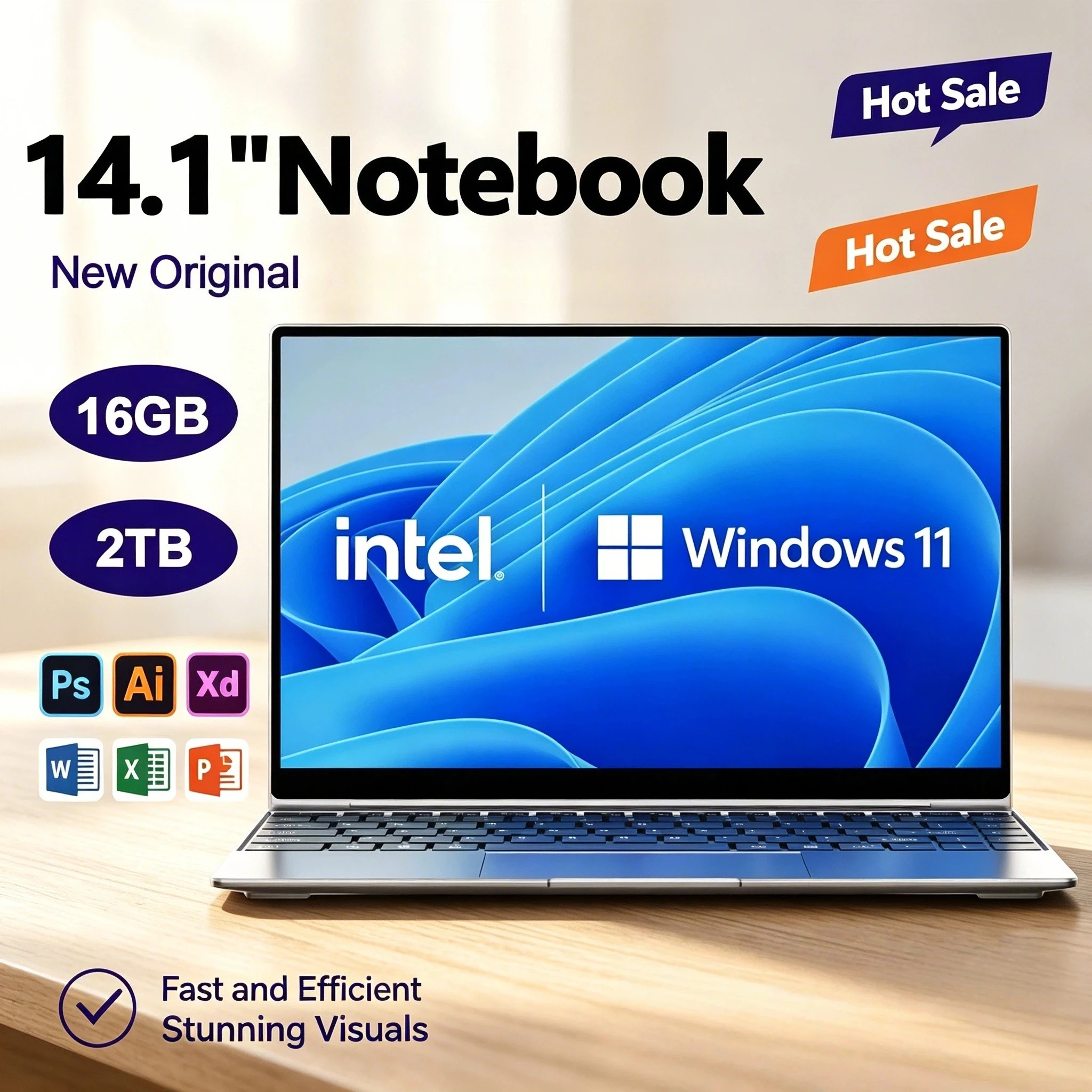 NEW 14.1 Ultra Slim PC Laptop 16GB RAM 2TB SSD Windows 11 Intel N3700 Notebook Gamer 1920x1080 Display Office Study