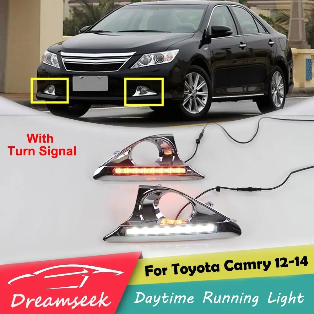 Светодиодные противотуманные фары DRL для Toyota Camry 2012-2014 / Aurion 2012 2013 2014 2015 2016 2017 2018 19 дневных ходовых огней с указателем поворота