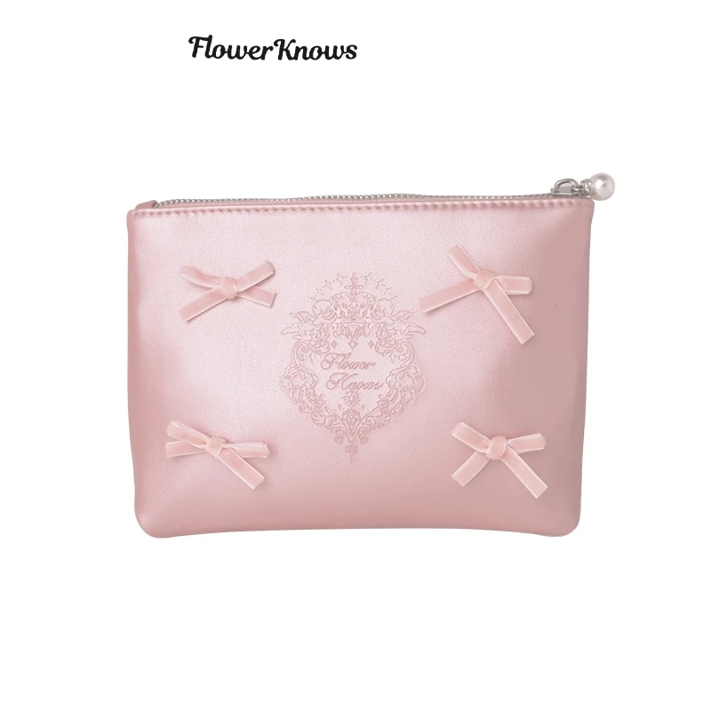 Flower Knows Cosmetic Bag Pink PU Leather Bow high-capacity