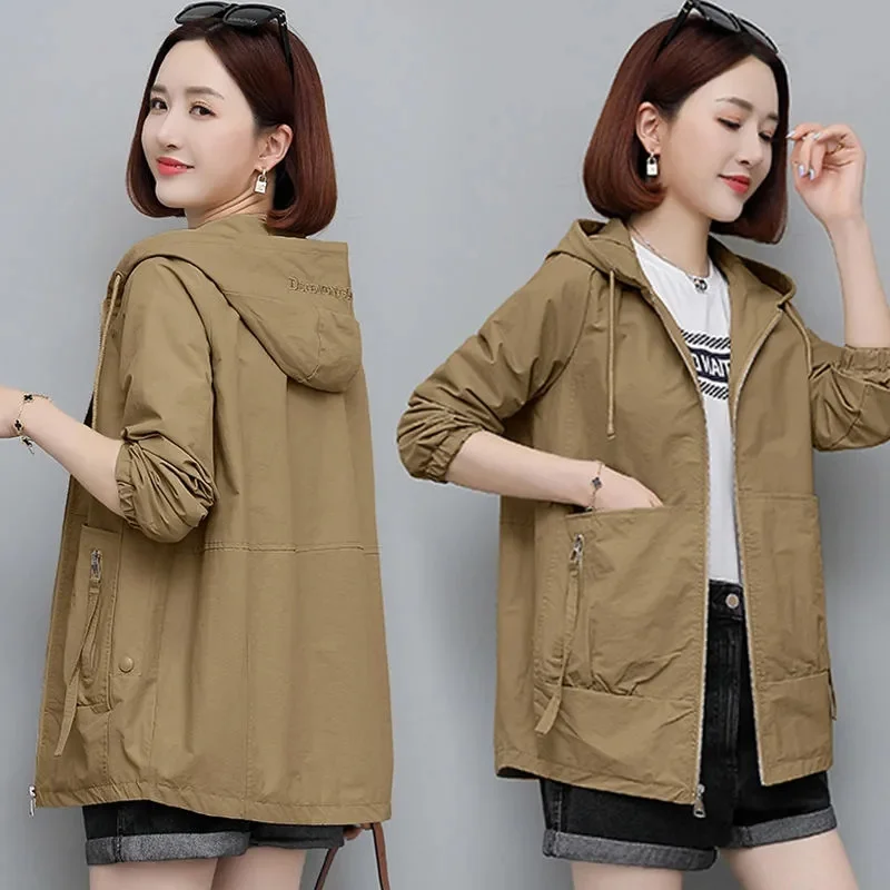 2024 NEW Autumn Women\'s Jacket Windbreaker Female Hooded Casual Basic coat Loose Jackets Outerwear