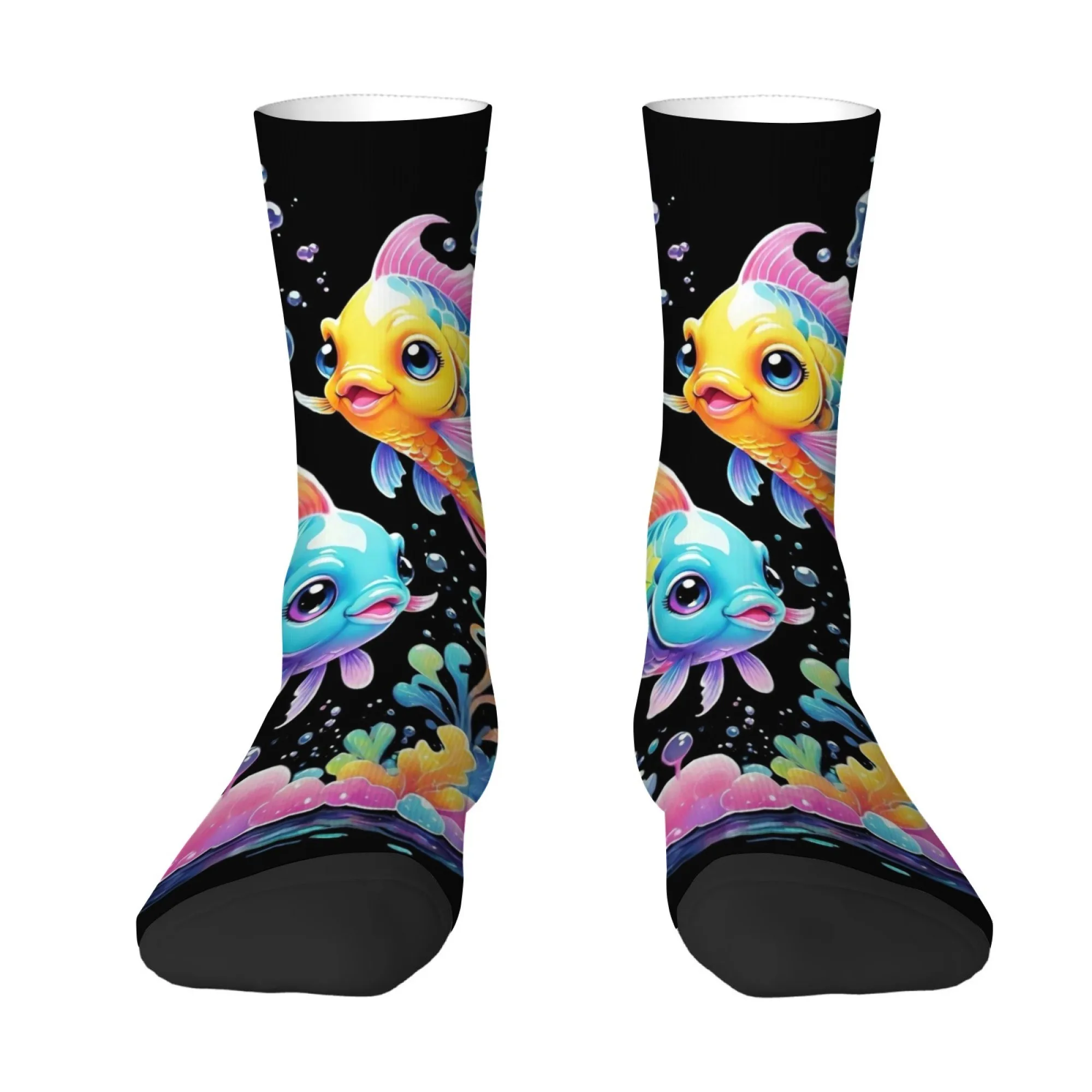 

Мужские носки с забавным рисунком милых рыбок в стиле Харадзюку, дышащие, нескользящие, для активного отдыха и повседневной носки