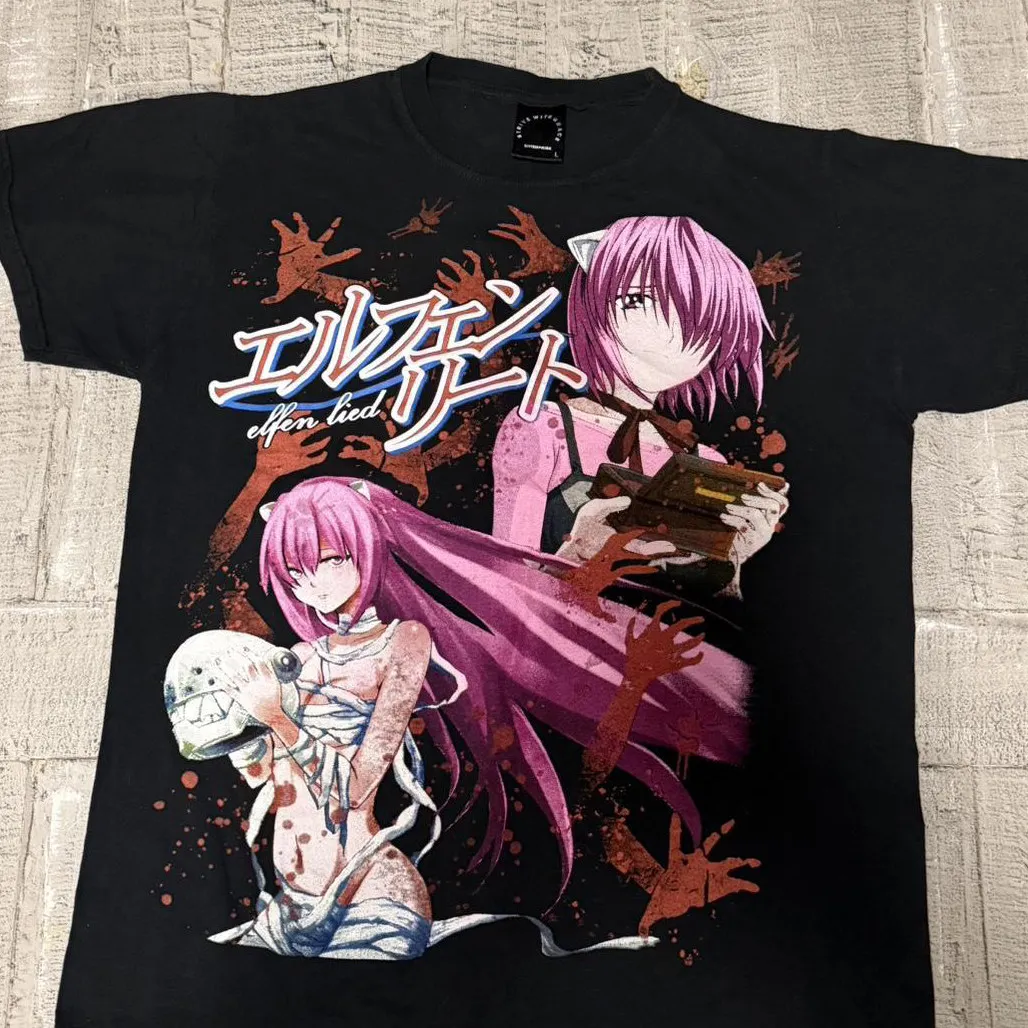 Camiseta de manga corta de Anime Elfen Lied Lucy para hombre, camisetas Harajuku, camiseta con gráficos estéticos Vintage, camisetas de algodón, ropa de calle