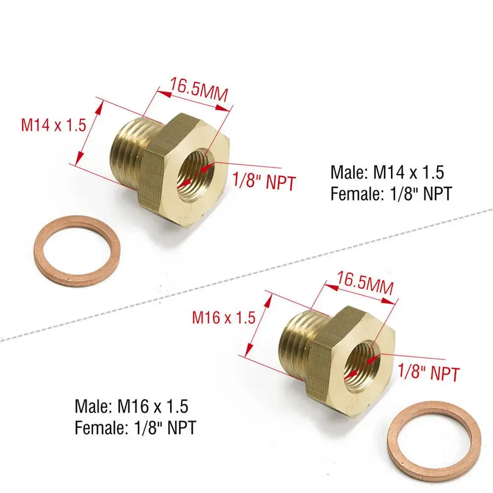 Modified racing car oil temperature and pressure meter transmission M16 * 1.5 M14 * 1.5 to 1/8NPT sensor adapter