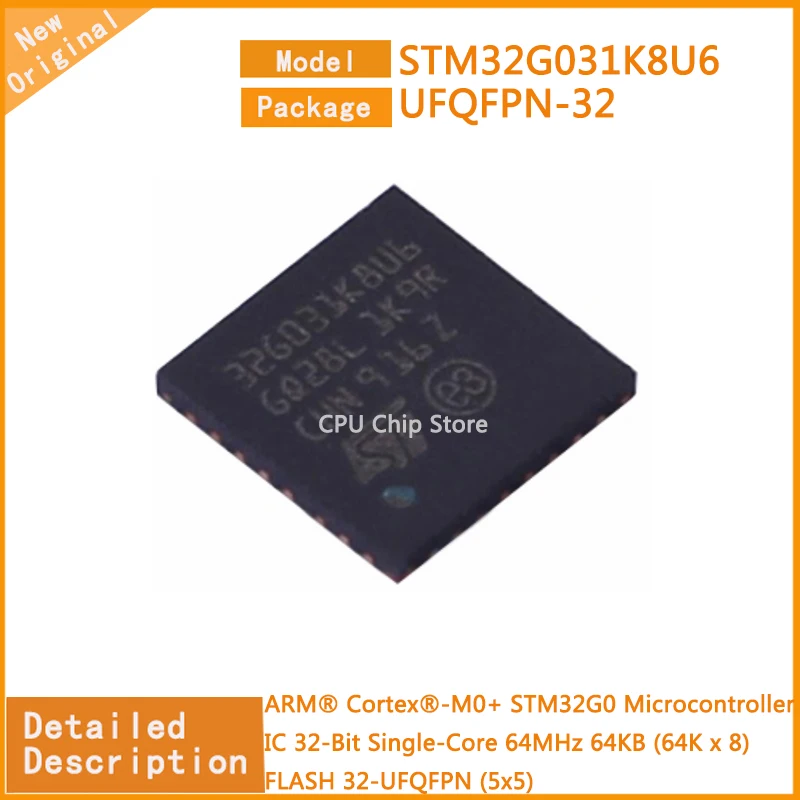 10Pcs/Lot   New Original  STM32G031K8U6  STM32G031 Microcontroller IC 32-Bit Single-Core 64MHz 64KB (64K x 8) FLASH 32-UFQFPN