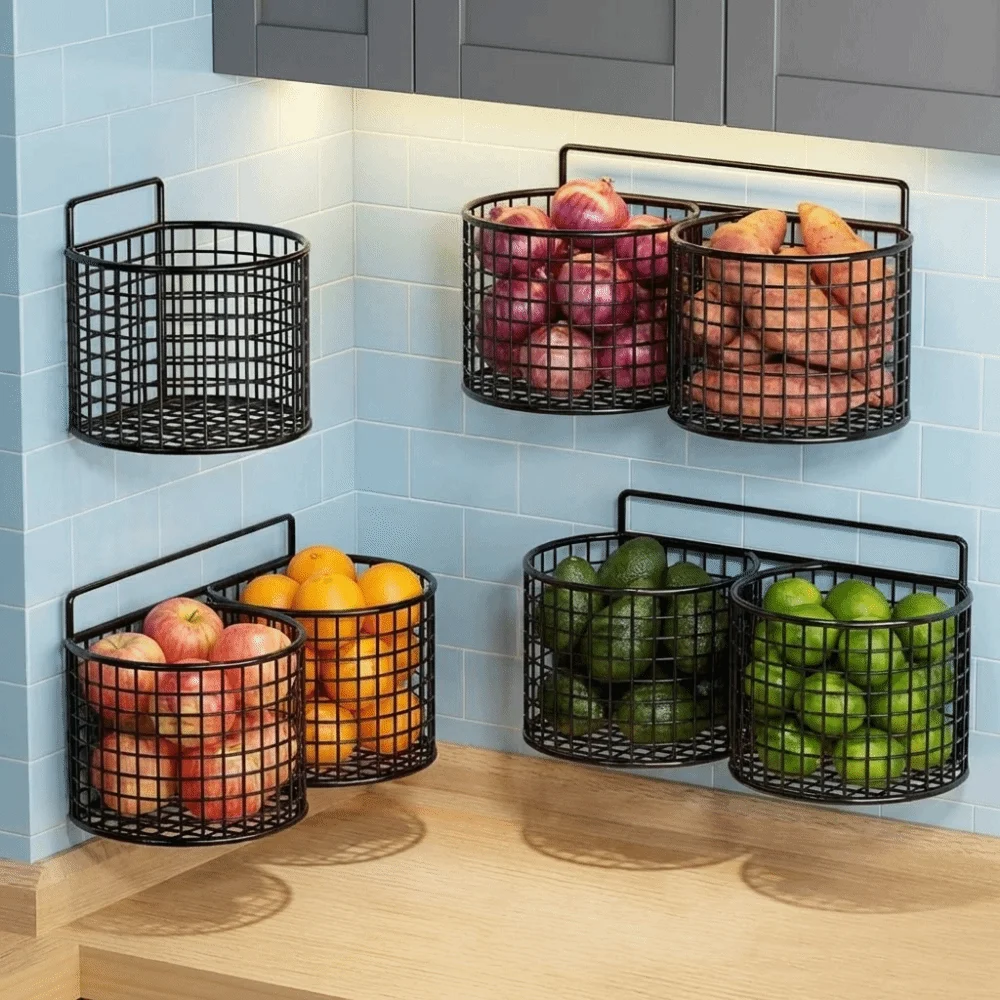 1/2/3 Grids Wall Mounted Storage Basket No Punching Space Saving Comb Storage Bucket Iron Large Capacity