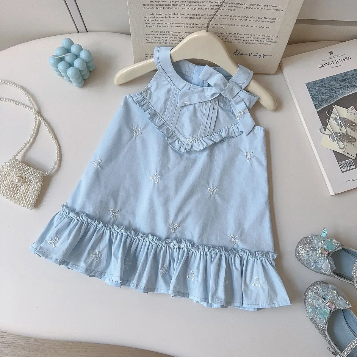 Girls Fresh Halter Dress Summer 2026 New Baby Girl Bow Embroidery Stylish and Sweet Sleeveless Dress Cool and comfortable