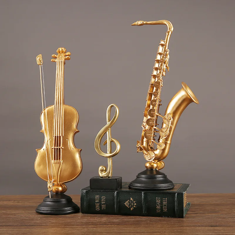 Vintage European Violin Model Saxophone Miniature Desktop Decor Home Store Display Ornament