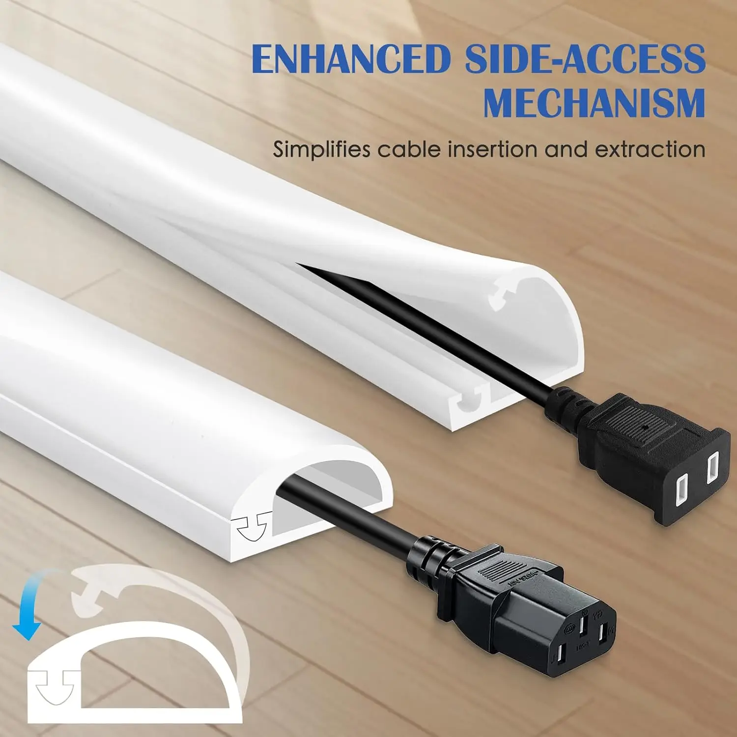 1PC Flexible Cord Cover Self-Adhesive Wire Hider for Cords,Side Open Cable Raceway Kit for Mounted TV