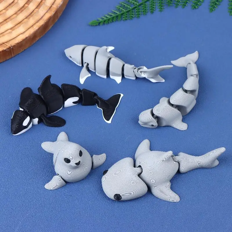 C 3D Printed Small Animal Joint Flexible Simulation Shark, Killer Whale Ornament Home Decoration Perfect Gift For Friends Family