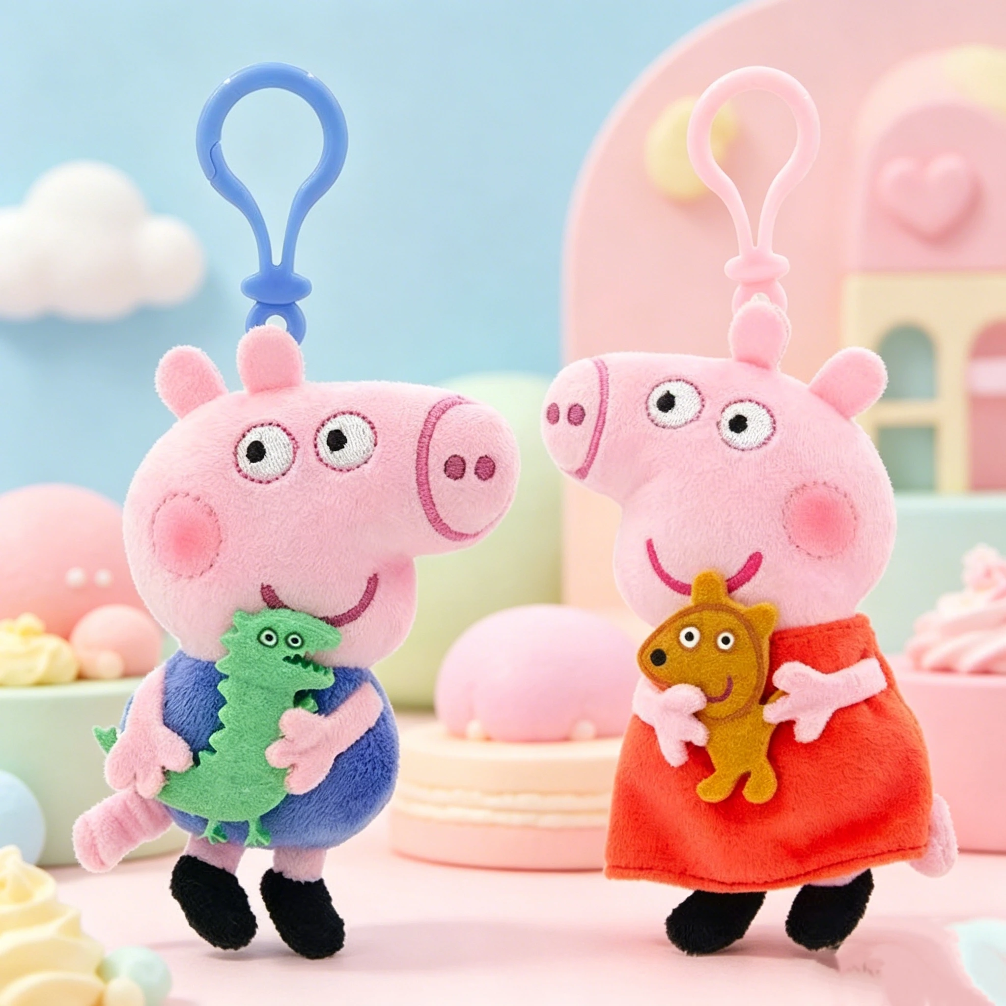 Original Peppa Pig George Dinosaurier Kostüm Plüsch-Schlüsselanhänger, Original Cartoon Taschenanhänger, Weicher Stoffanhänger, Geburtstagsgeschenk für Kinder