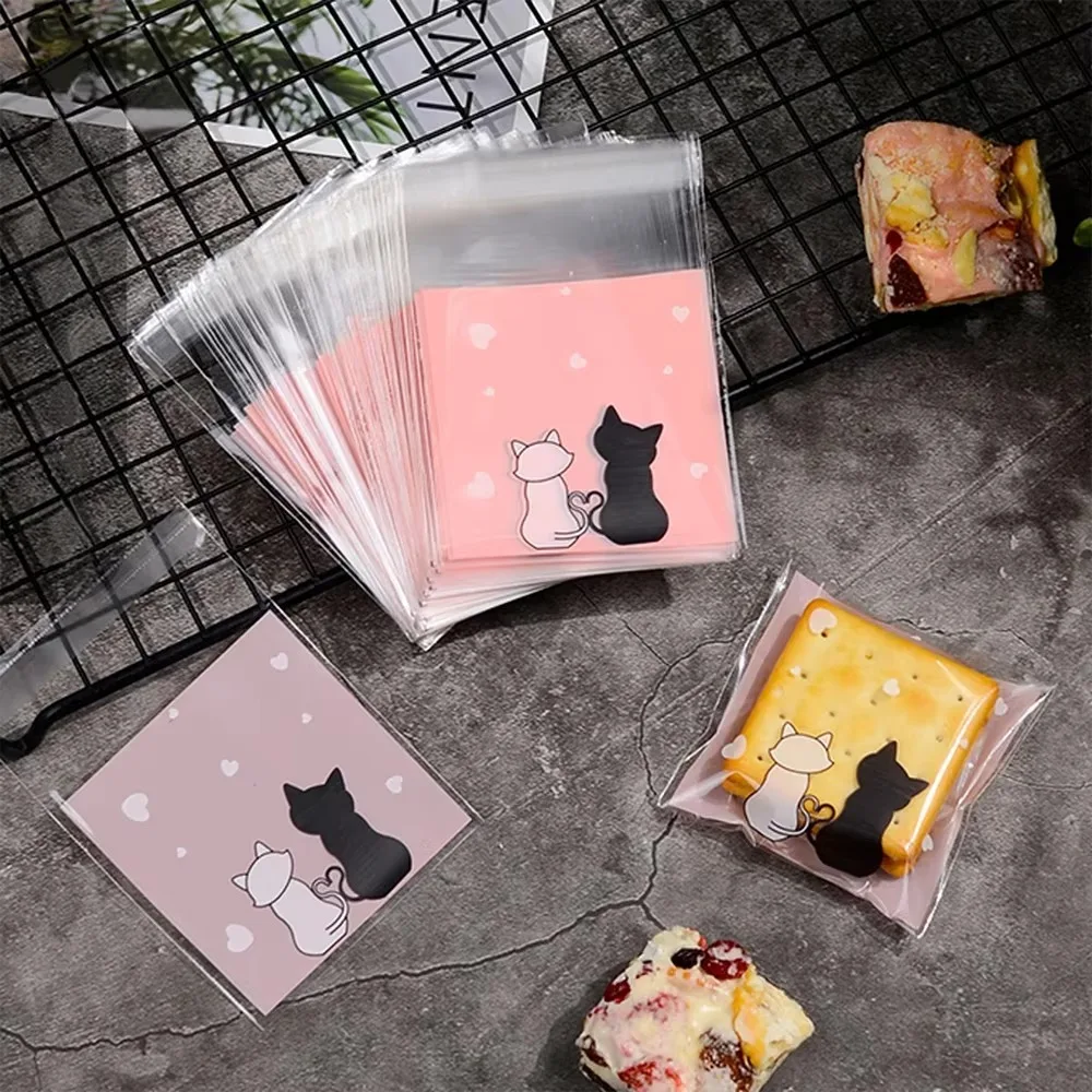 

50Pcs Couple Cats Biscuits Candy Bags Self Adhesive Plastic OPP Gift Pouch Clear Sandwich Bread Packaging Bags Bread Toast