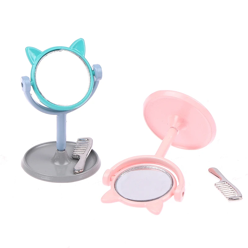 Dolls Makeup Furniture Toy Accessories Dollhouse Miniature Vintage Glod Vanity Mini Doll House Mirror, Dressing Mirror, Comb