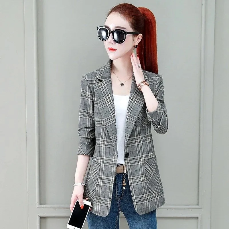 

Ladies Long Sleeve Spring Casual Blazer 2023 New Fashion Business Plaid Suits Women Work Office Blazer Women Jackets Coats 4XL