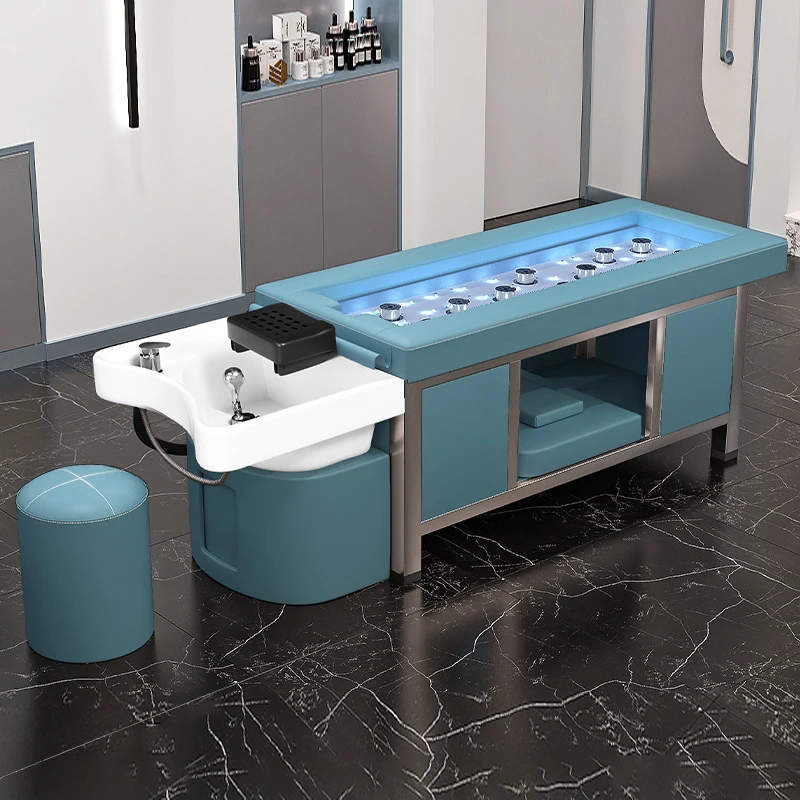 2026 The Latest Design Luxury Irregular Ceramic Basin Crystal Flat Bed with Cushioned Shampoo Bed