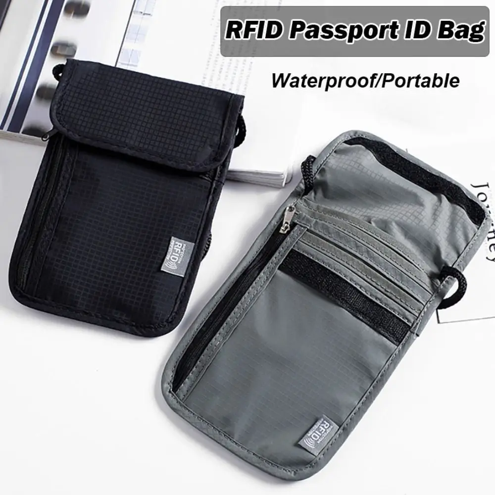 Portable Nylon RFID Passport ID Bag Waterproof Multi-Functional Document Pouch Wallet Men