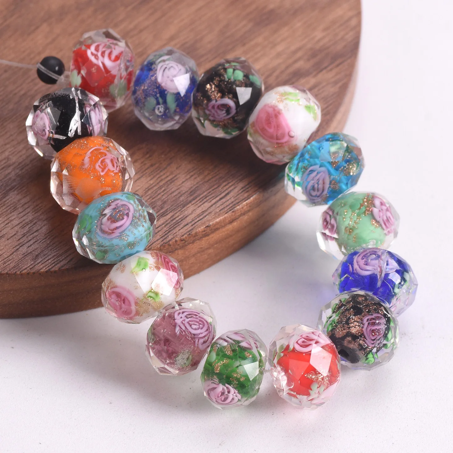 

10pcs 10mm 12mm Rondelle Faceted Crystal Flower Lampwork Glass Loose Spacer Beads for Jewelry Making