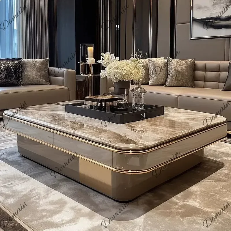 Ni Luxury Large Coffee Table 1.6m For Living Room Microcrystalline Stone Top Solid Wood Designer High-End Tea Table