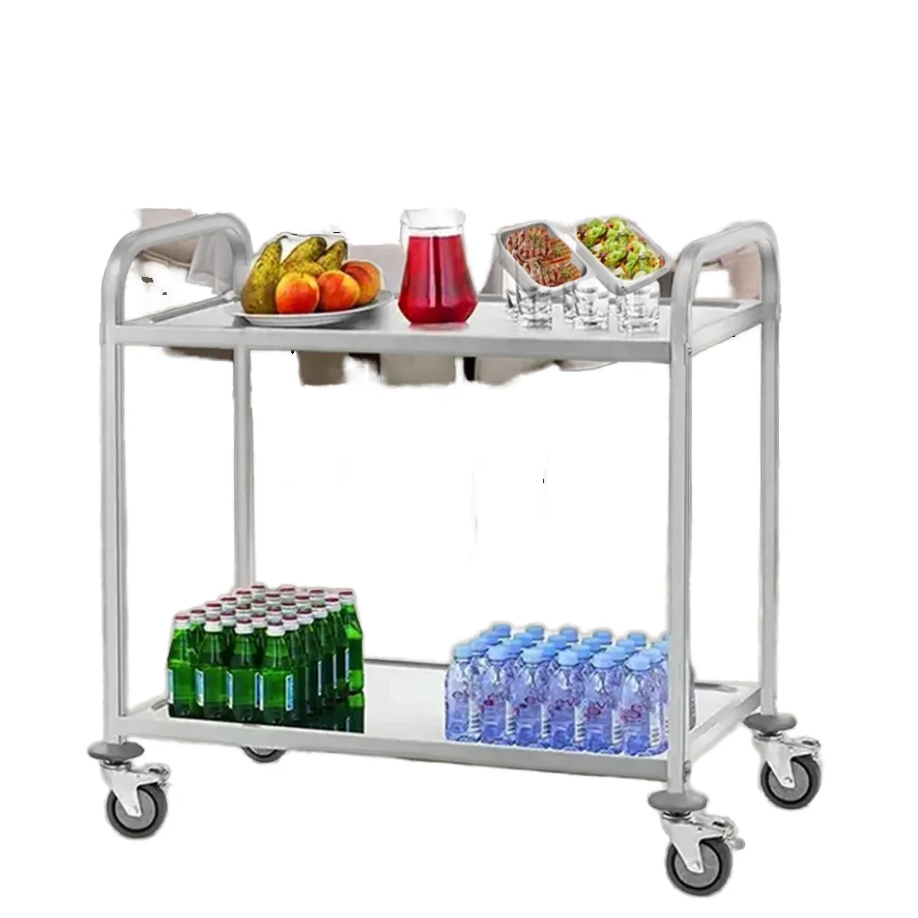Large Size Square Tube 3-Tier Stainless Steel 1.0mm Serving Trolley Cart For Hotel And Restaurant Made In China