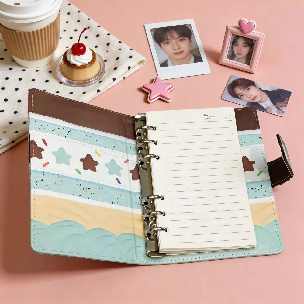 A6 Loose Leaf Binder Magnetic Buckle PU DIY Planner Cover Loose Leaf Design Cake Pattern Stationery Binder For Agenda Planning