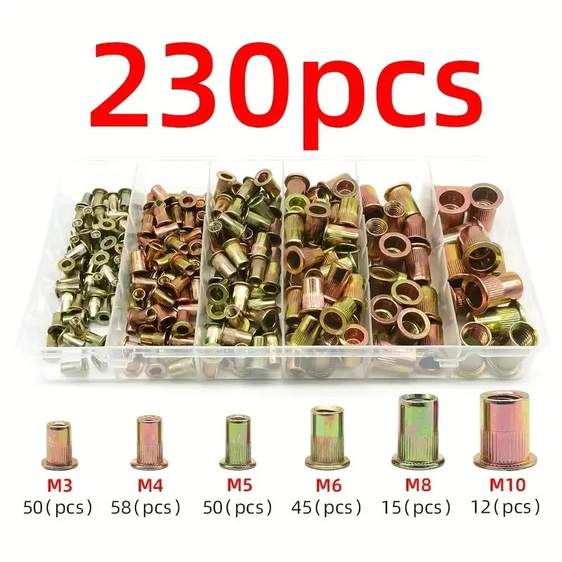 230Pcs Rivet Nut Tool Kit Rivet Nut Threaded Insert M3 M10