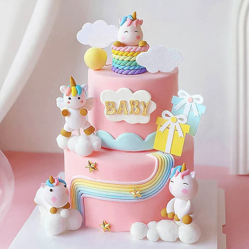 Rainbow Unicorn Cake Topper  Girl Baby Shower Birthday Decoration Kids Liked Unicorn Theme Decor Cupcake Party Baking Supplies