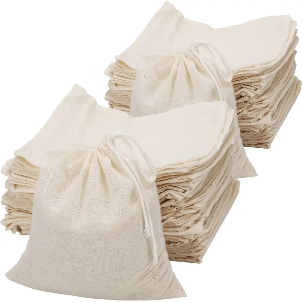 

100-Pack Cotton Muslin Drawstring Bags for Storage, Tea, Spices, Crafts, and More (7.9x7)