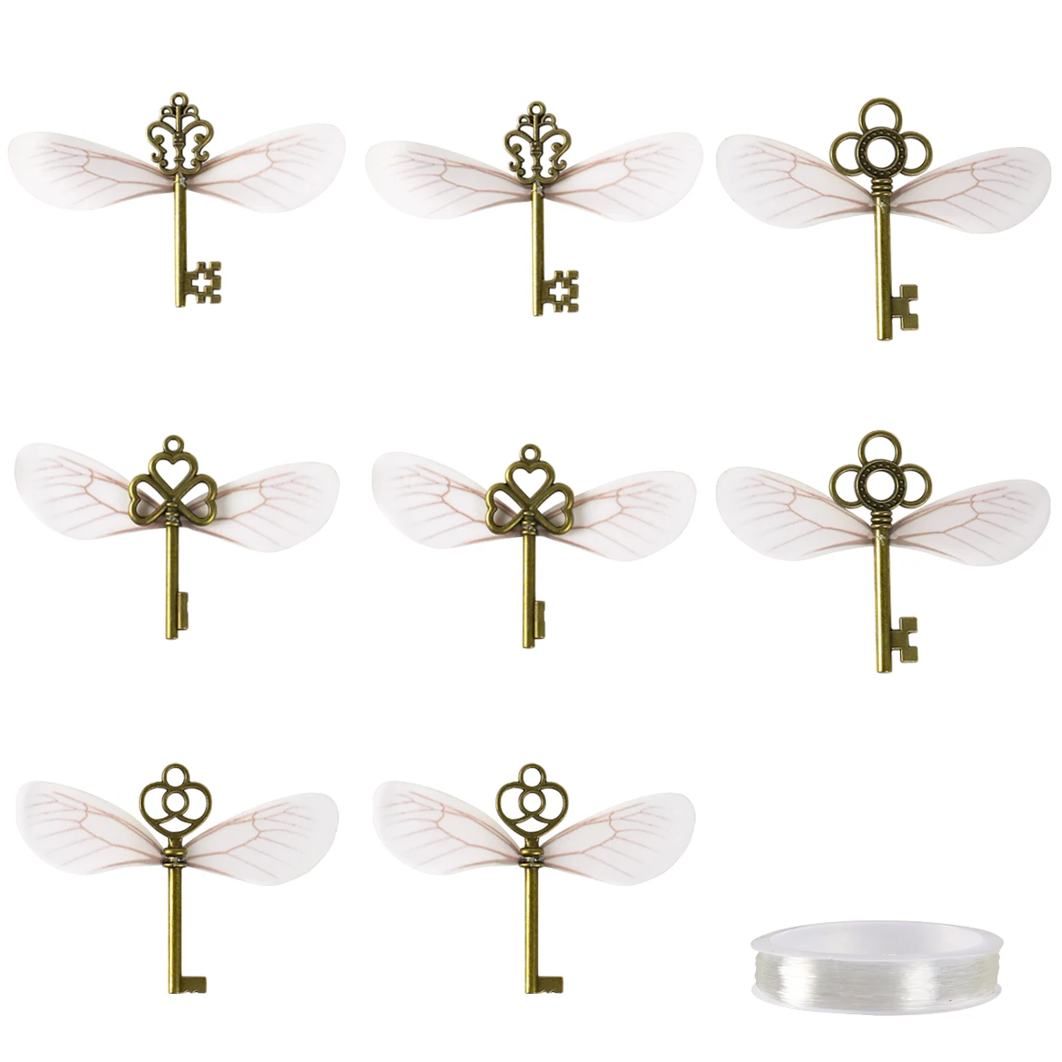 Vintage Skeleton Keys Flying Key Charms with Dragonfly Wings DIY Realistic Effect for Room Wedding Party Decorations