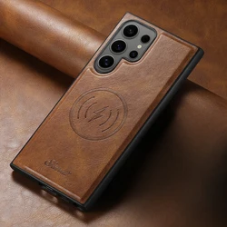Leather Case for Samsung GalaxyS26 S24 S23 S22 Ultra Plus Note 20 Cover Magnetic Holder for Magsafe Oil Wax Cuticle Shell Fundas