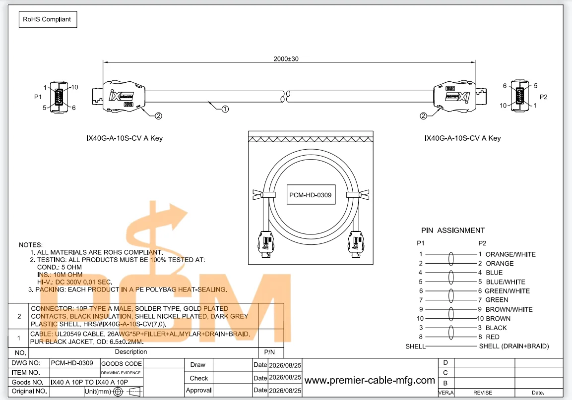 IX A Key Stecker-zu-Stecker Industrielles Ethernet-Kabel für DOMINO G50i Drucker, Thermotintenstrahl-TIJ-Drucker Datenverbindungskabel – Detail 3