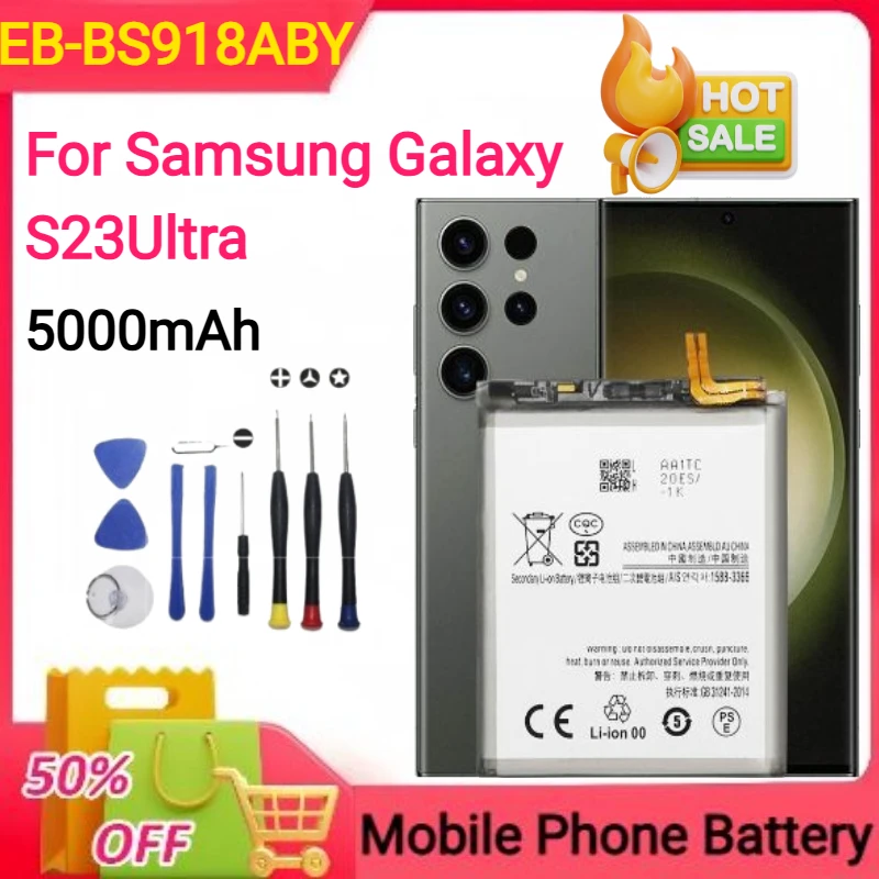 

5000 мАч EB-BS918ABY для Samsung Galaxy S23 Ultra SM-S918 S9180 S918B S918U 5G S918U1 S918N S918W Аккумулятор для мобильного телефона + инструменты