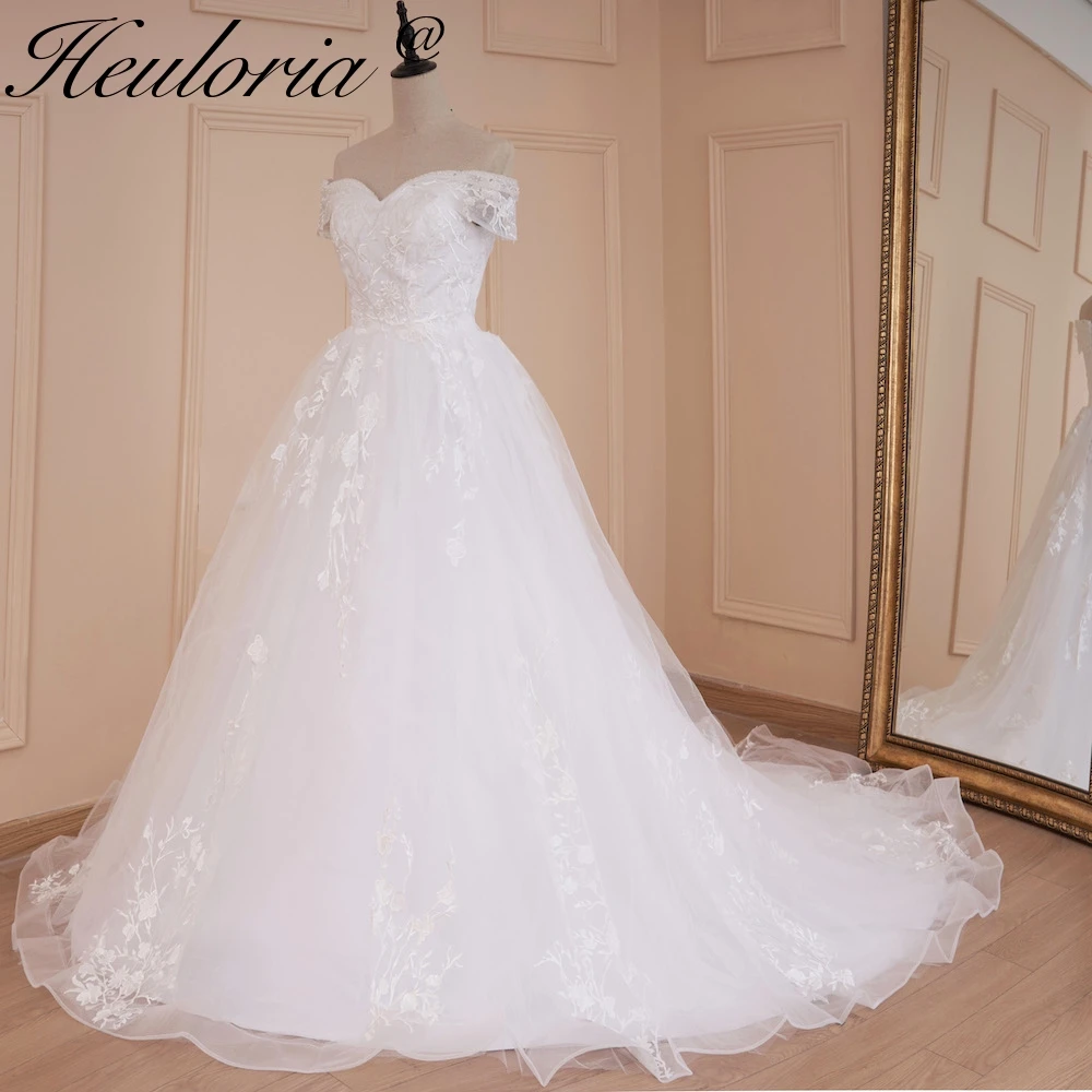 HEULORIA princess wedding dress off shoulder crystal beading lace applique bride dress plus size robe de mariee