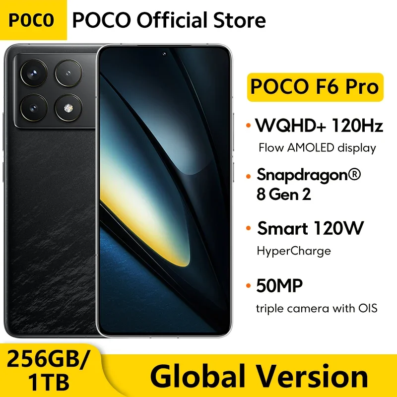 NEW 5G POCO F6 Pro Global Version Smartphone 120W HyperCharge NFC Snapdragon® 8 Gen 2 WQHD+120Hz Flow AMOLED Display