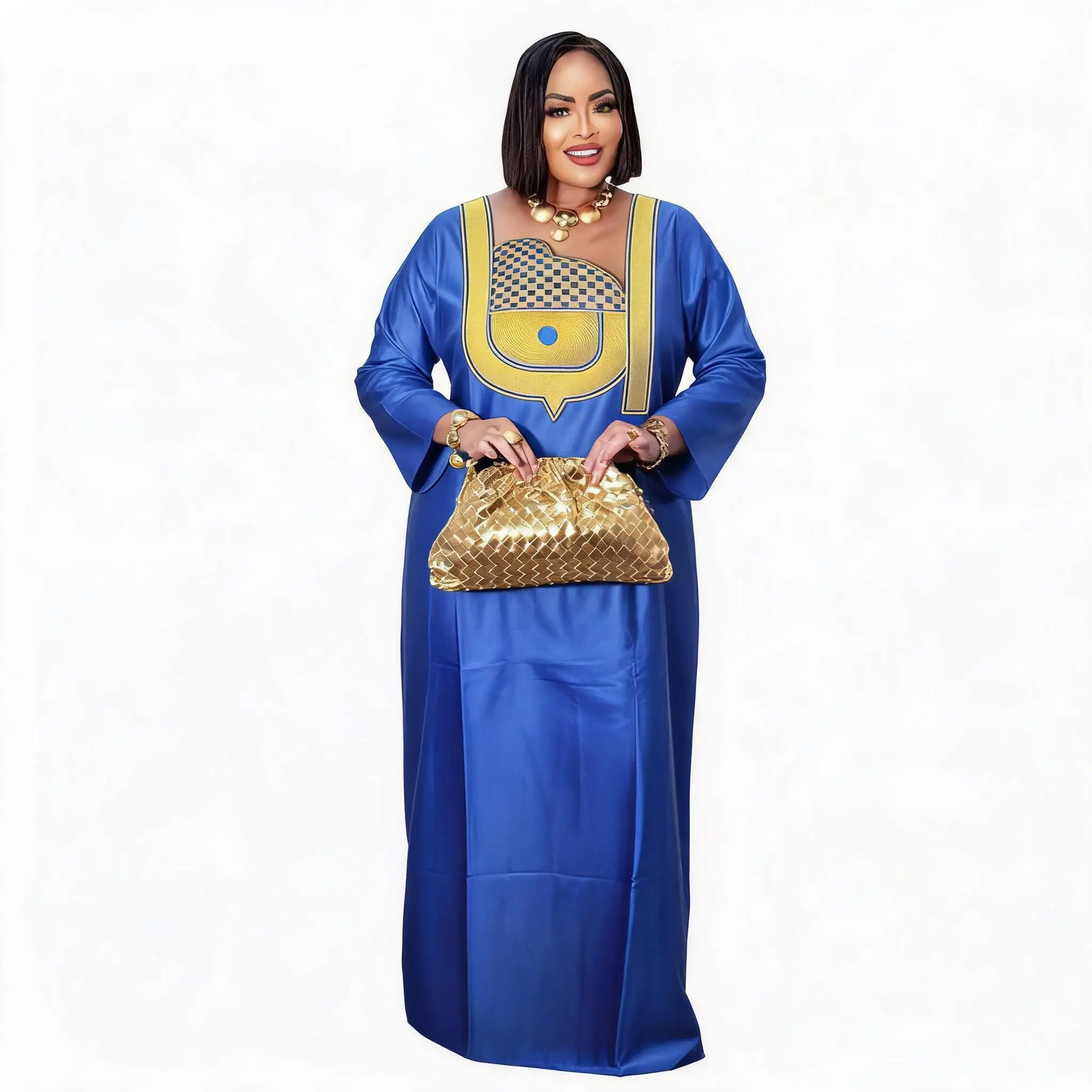 African Dresses For Women Plus Size Bazin Riche Embroidery Design Long Dress With Scarf
