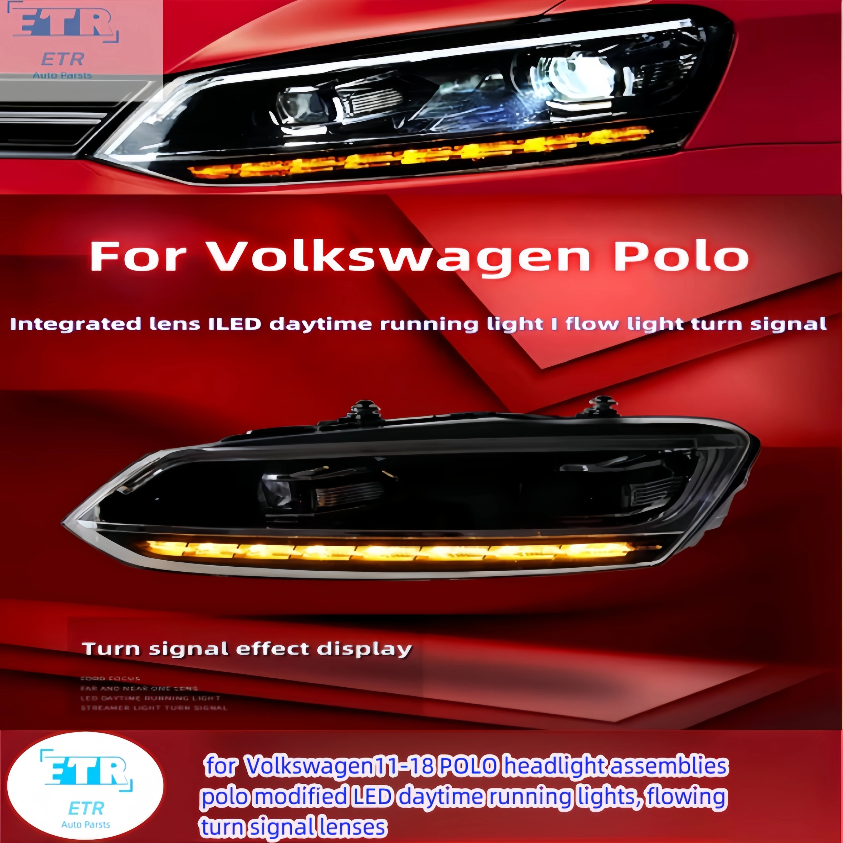 ﻿ for  Volkswagen11-18 POLO headlight assemblies polo modified LED daytime running lights, flowing turn signal lenses ﻿