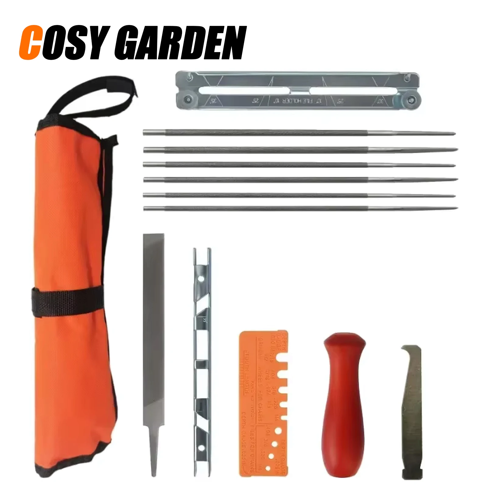13Pcs Chainsaw Sharpener File Kit Round File, Flat File, File Guide, Depth Gauge, Portable Storage Pouch