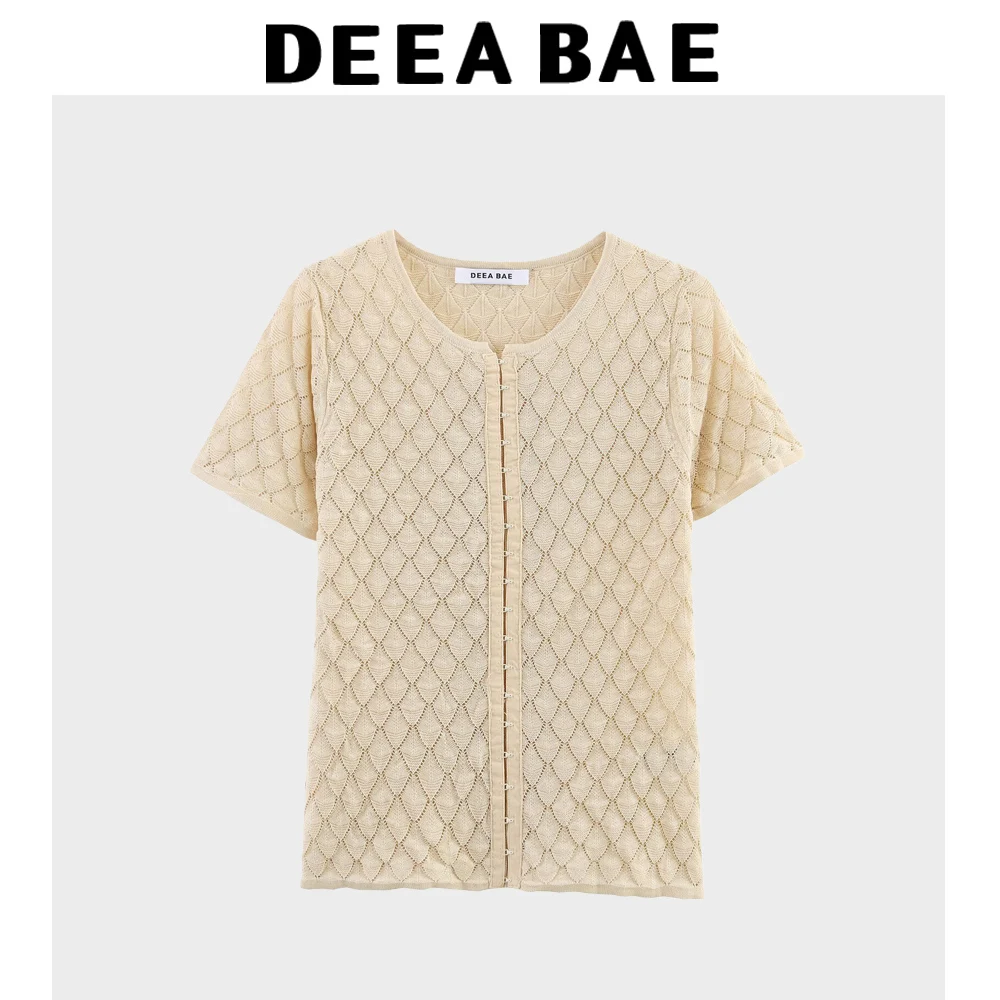 

DEEABAE 2025 Summer New Women's Fashion Style Versatile Texture Round Neck Short Sleeve Simple Knitted Coat